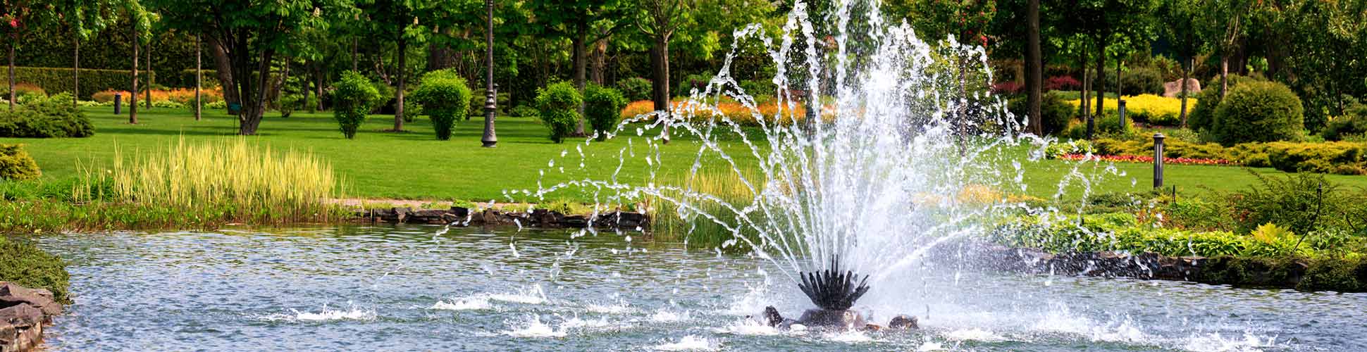 Large pond with fountain using a pond areator