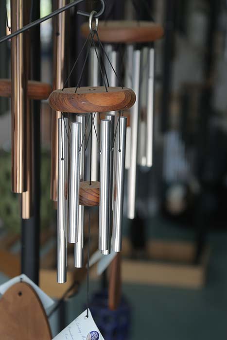 Small wood and metal wind chime on display in Cincinnati, OH