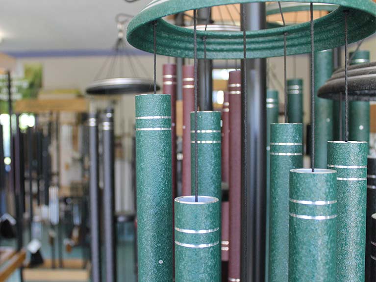 Closeup of Corinthian Bells wind chimes in a store in Cincinnati, OH