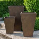 Copper-colored lightweight planters with modern rectangular design
