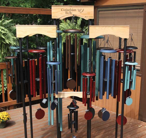 Display of Corinthian Bells wind chimes for sale in a store in Cincinnati, OH